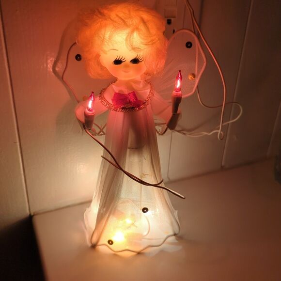 Vintage Montgomery Ward Angel Christmas Tree Topper 10 Light Works Holiday - Picture 9 of 10